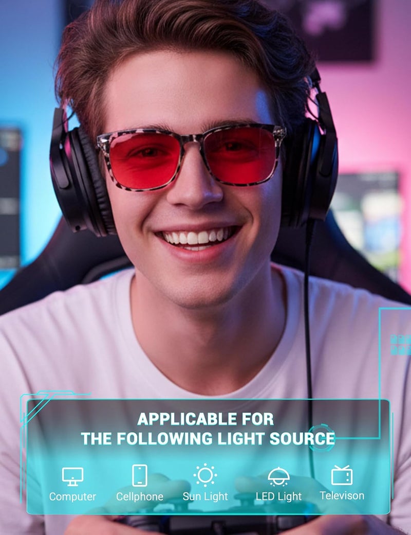 TIJN Sleep Glasses with Blue Green Light Blocking, Red Light Lens for Computer Gaming, Screen Fatigue & UV Protection - Image 3
